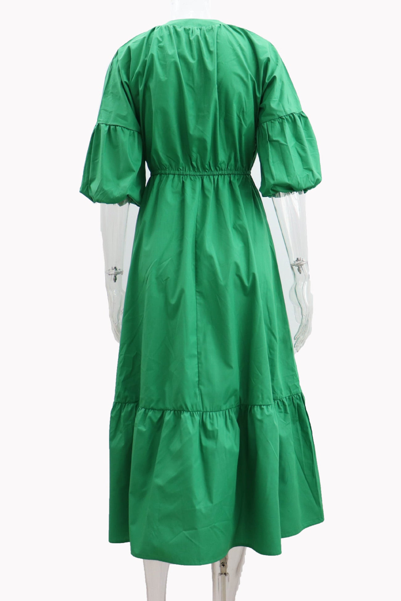 Half Sleeve V Neck High Waist Midi Dress