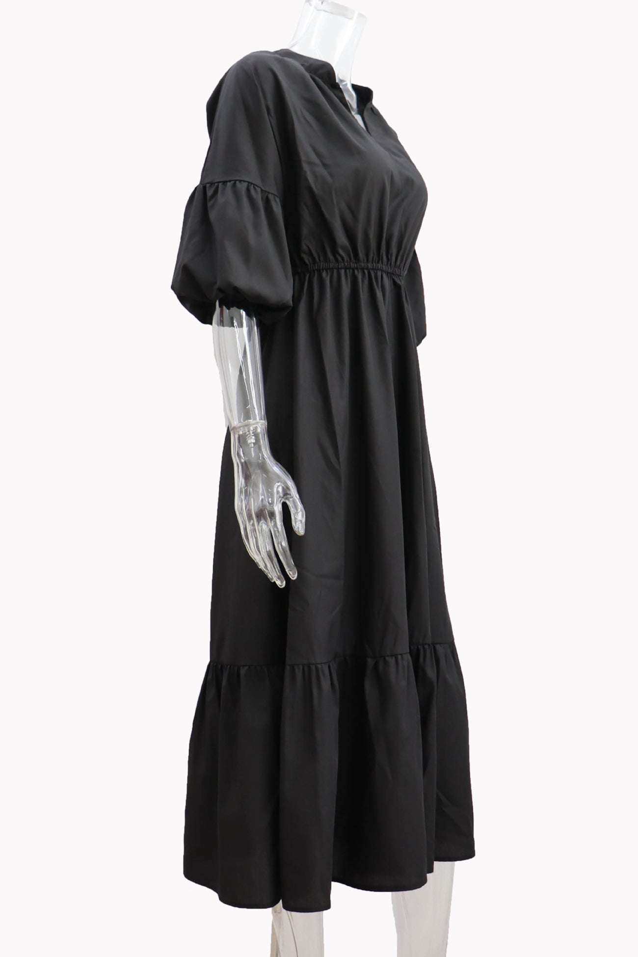 Half Sleeve V Neck High Waist Midi Dress