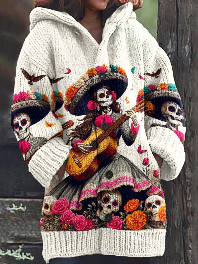 Vintage Classy Mexican Sugar Dia De Los Muertos Day Of The Dead Inspired Pattern Print Women's Sweater