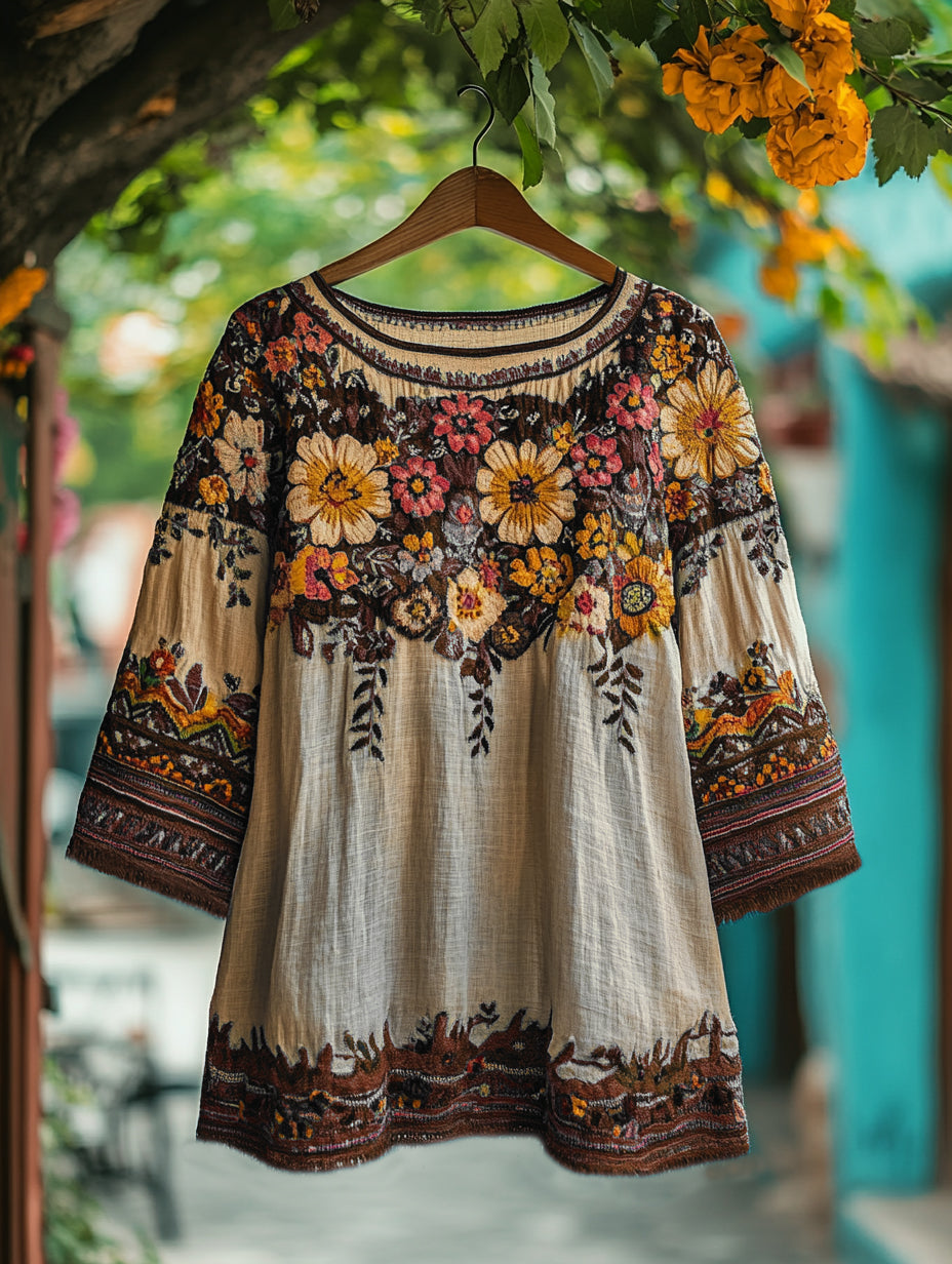 Women's Bohemian Vacation Floral Round Neck T-shirt