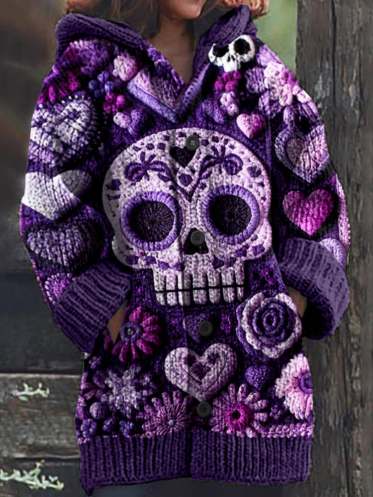Mexican Day Of The Dead Skull Jacquard Knit Warm Sweater Cardigan