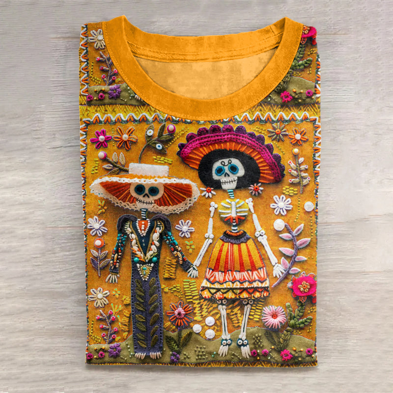 Mexican Catrina Day Of The Dead Sugar Skeleton Inspired Cotton Graphic T-Shirt