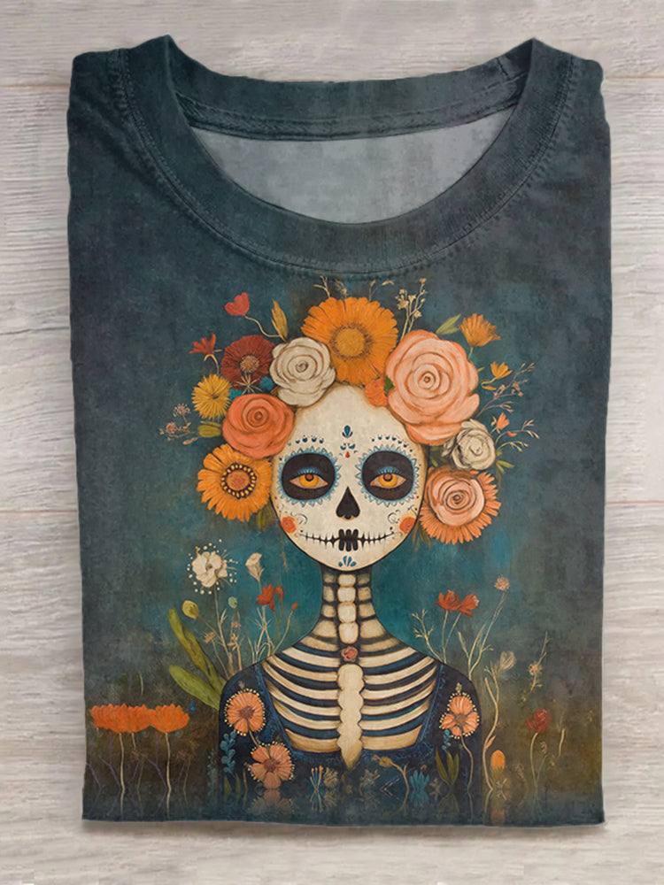 Mexican Day Of The Dead Printed Short Sleeved T-Shirt
