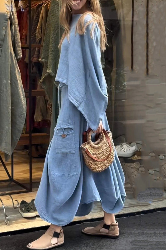 Bat Sleeve Loose Flowy Skirt Set