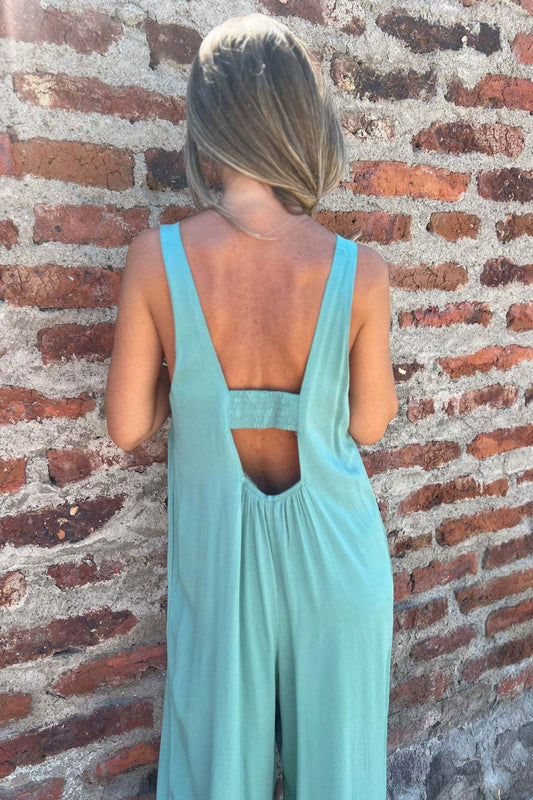 Button Closure Backless Loose Overalls