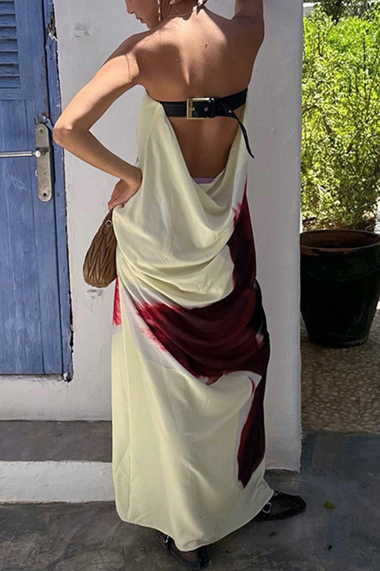 Floral Print Backless Maxi Dress