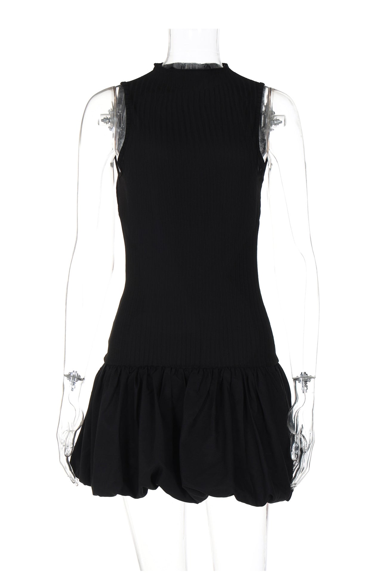 Mock Neck Cowl Back Knit Patchwork Ballon Dress
