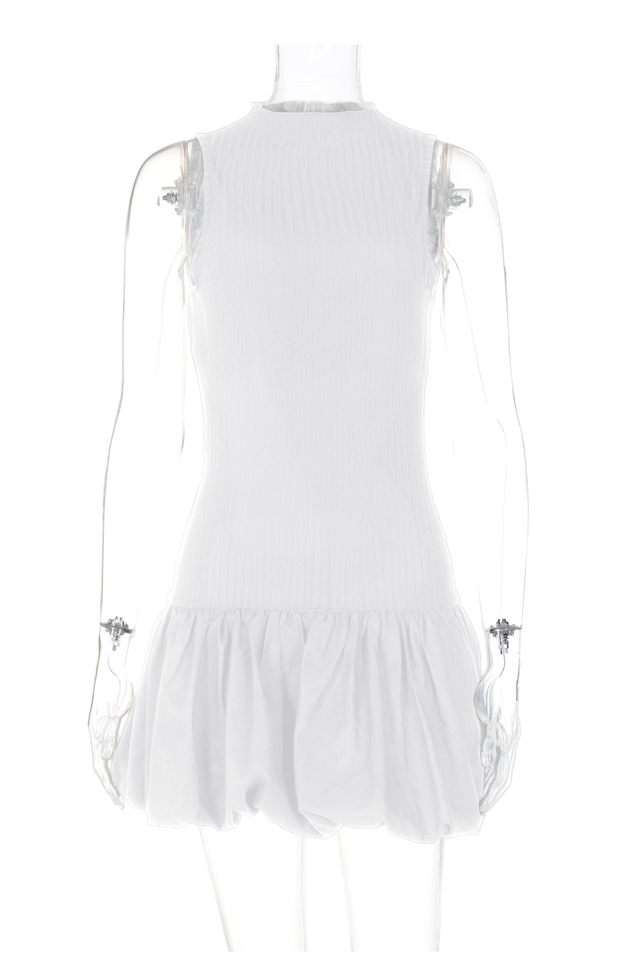 Mock Neck Cowl Back Knit Patchwork Ballon Dress