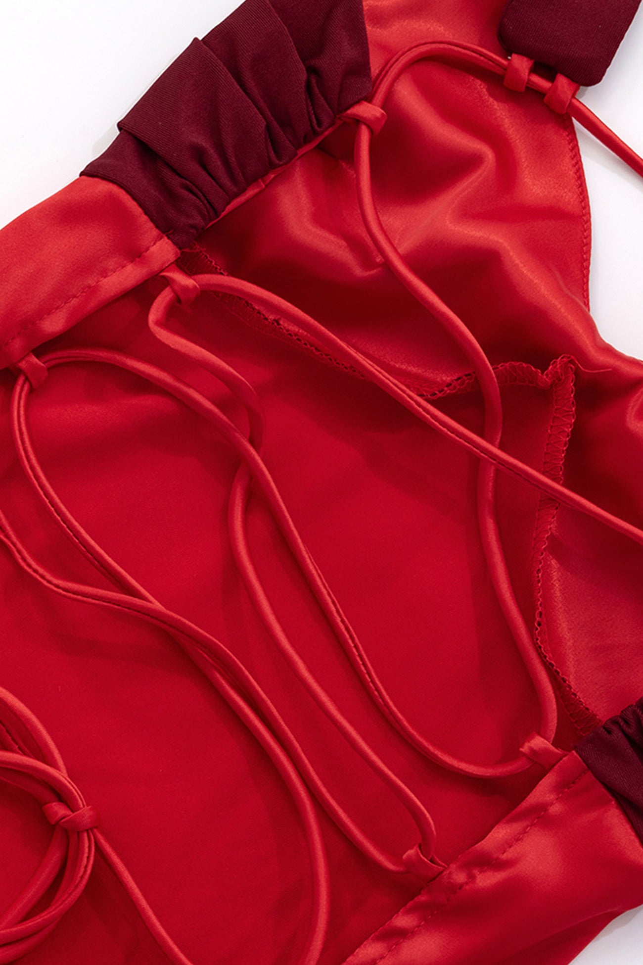 Satin Contrast Color Tie-up Cami Dress