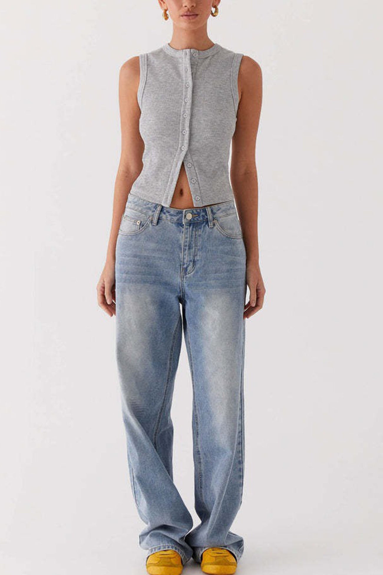 Solid Color Button-down Knit Tank Top