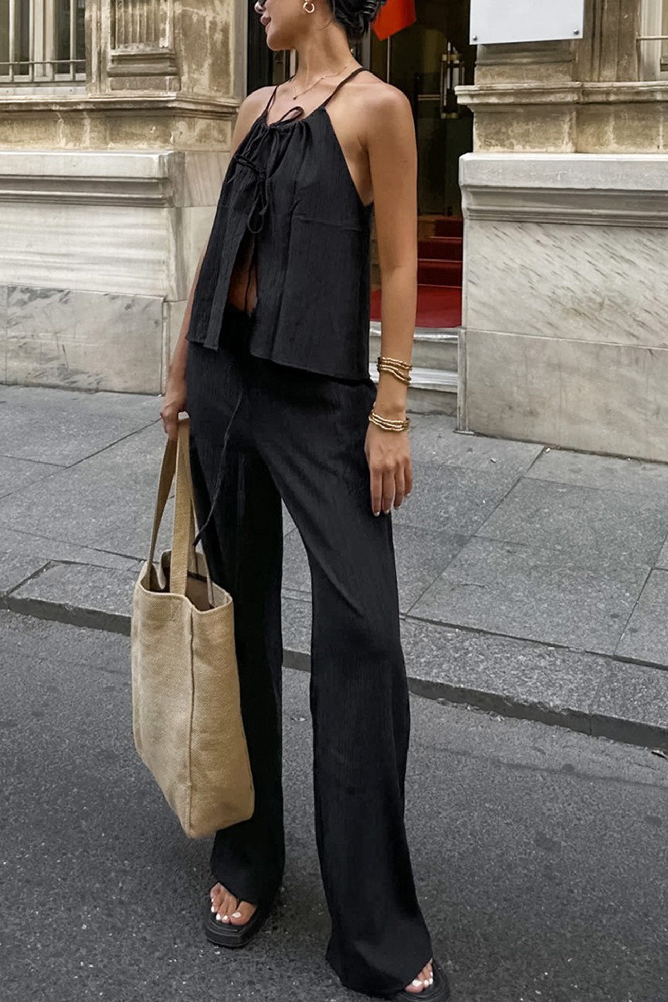 Tie-up Vest Long Pants Set