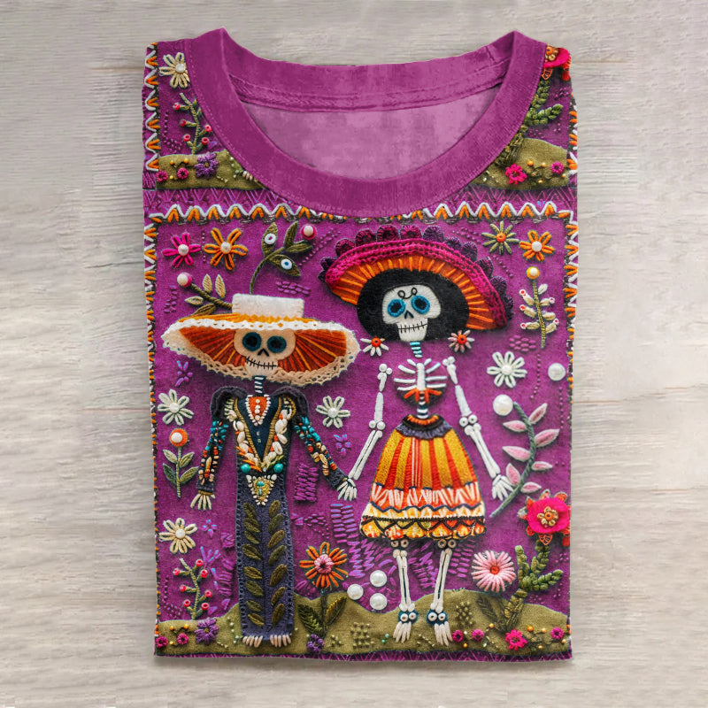 Mexican Catrina Day Of The Dead Sugar Skeleton Inspired Cotton Graphic T-Shirt