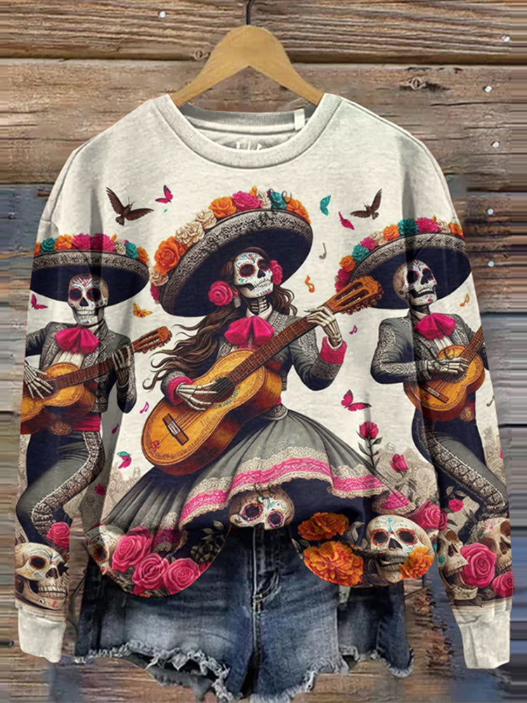 Classy Mexican Sugar Dia De Los Muertos Day Of The Dead Inspired Pattern Art Printed Sweatshirt