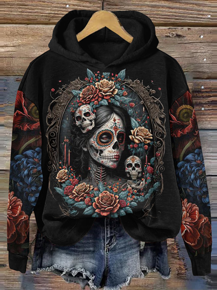 Mexican Day Of The Dead Catrina Huasteca Art Casual Hoodie