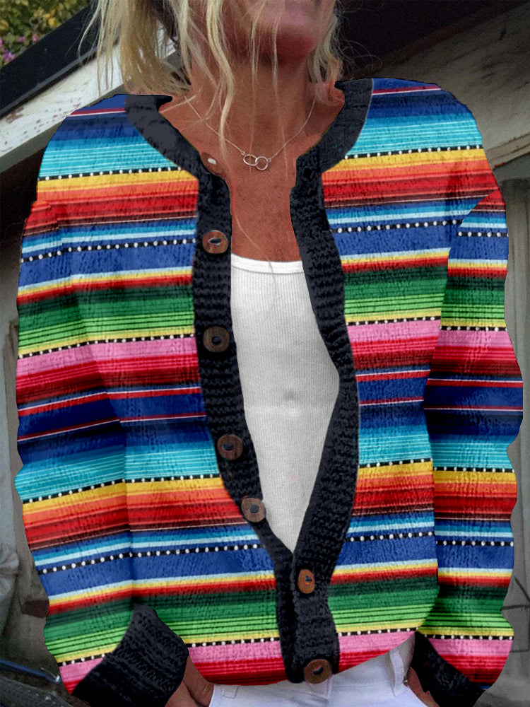 Mexican Stripes Pattern Cozy Knit Cardigan