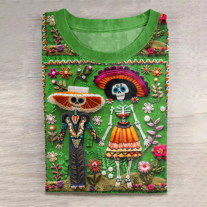 Mexican Catrina Day Of The Dead Sugar Skeleton Inspired Cotton Graphic T-Shirt