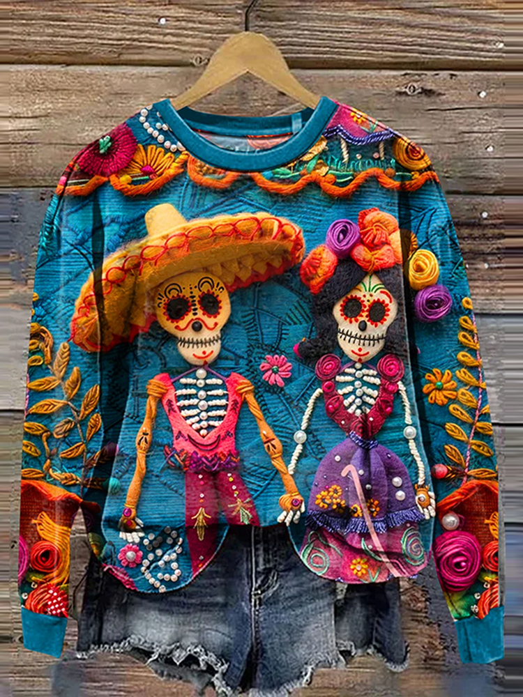 Mexican Festive Day Of The Dead Sugar Skeleton Couple Inspired Art Printed Sweatshirt