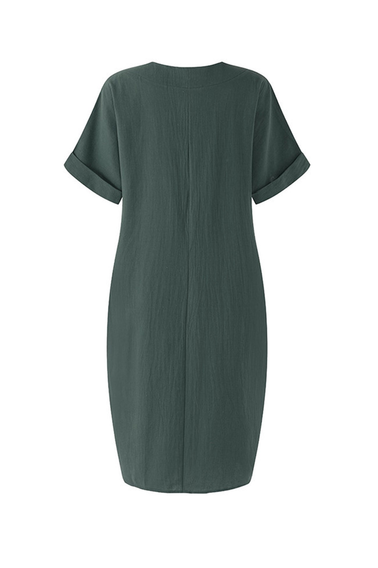 V-Neck Short Sleeve Pocketed Cotton Dress