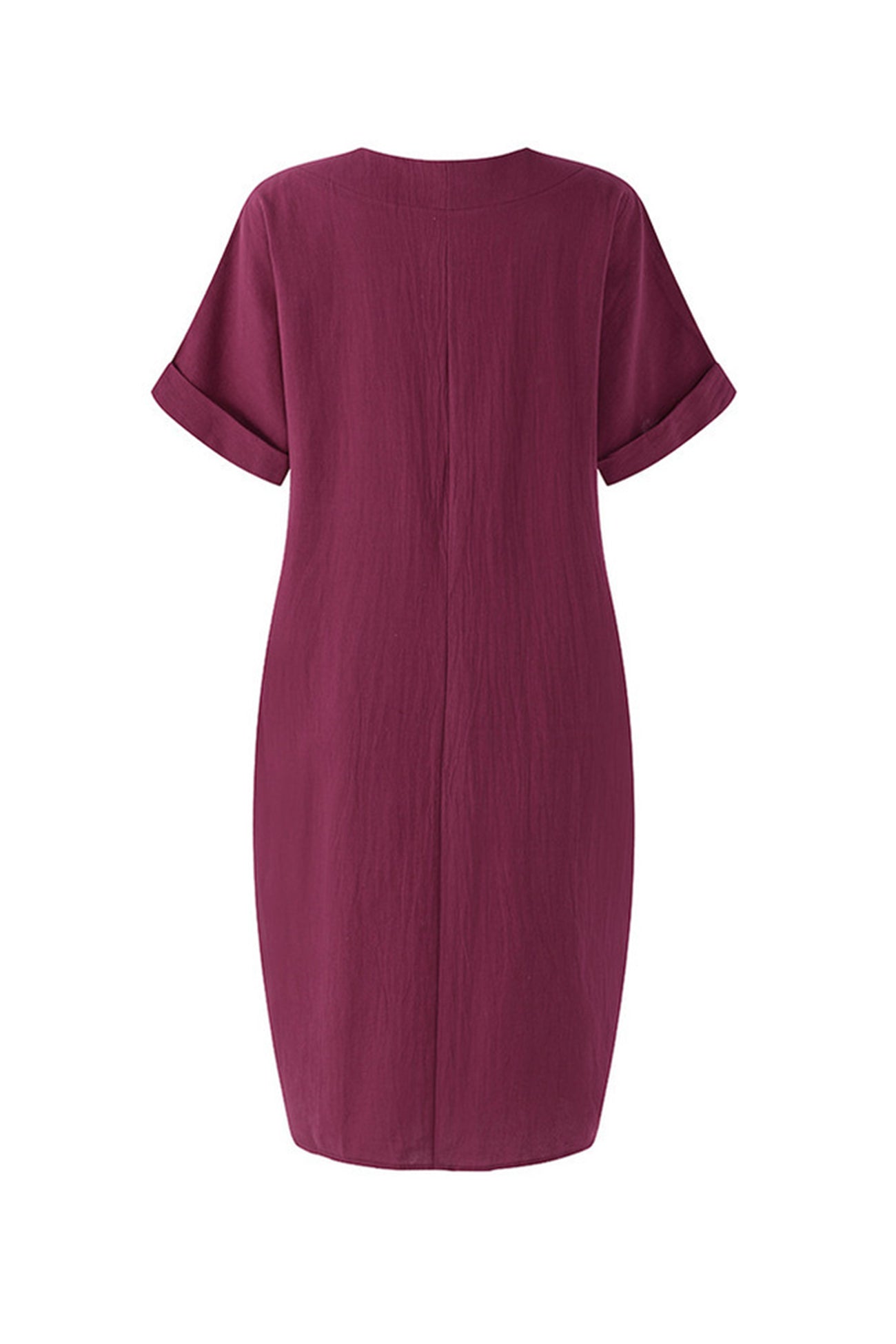 V-Neck Short Sleeve Pocketed Cotton Dress