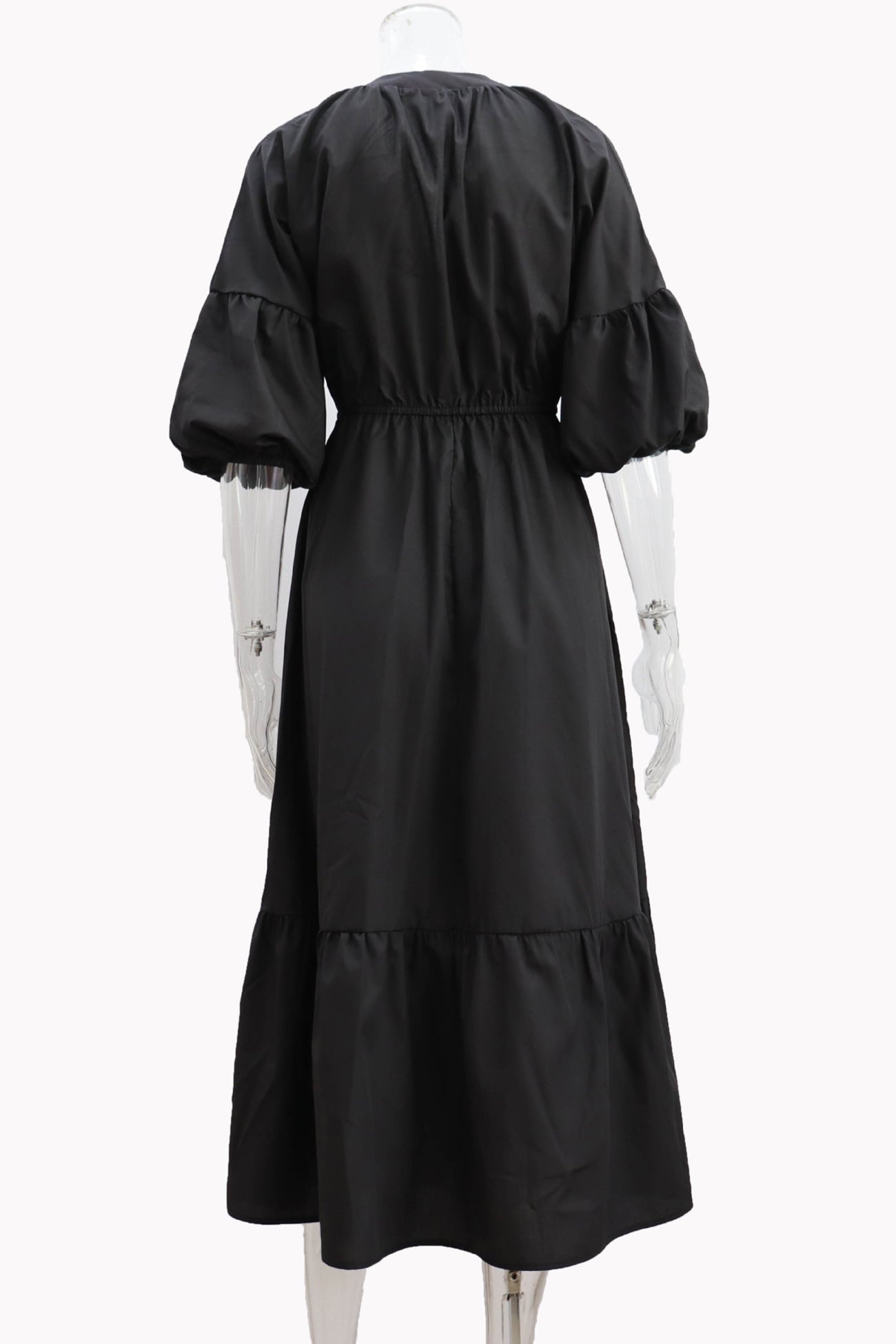 Half Sleeve V Neck High Waist Midi Dress