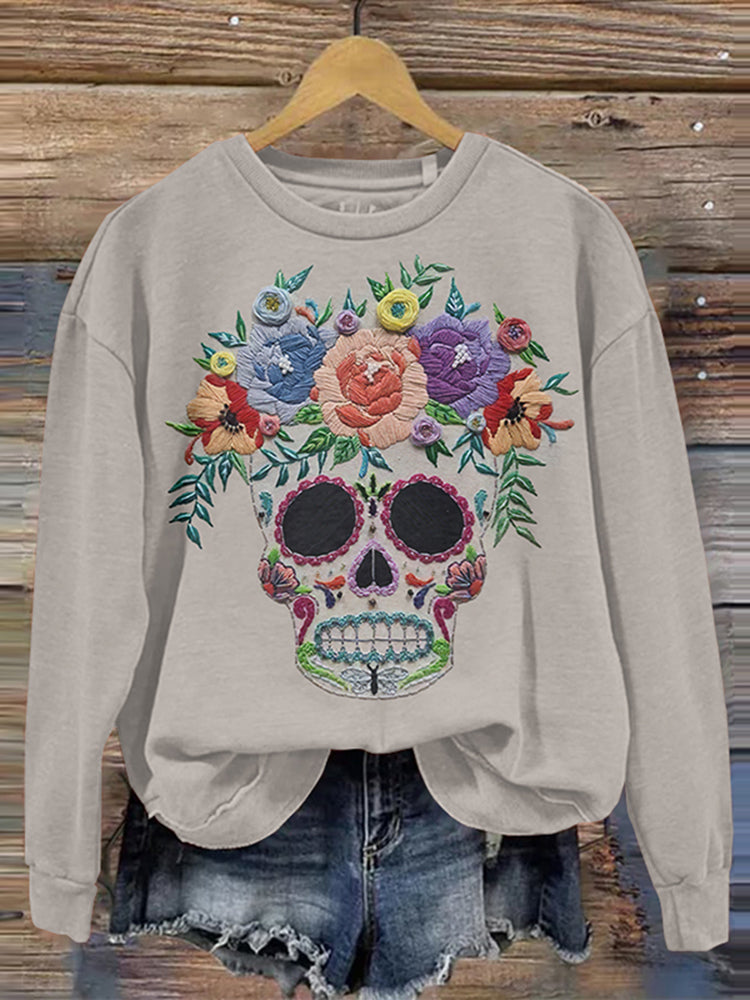 Mexican Day Of The Dead Sugarskull Inspired Art Printed Sweatshirt