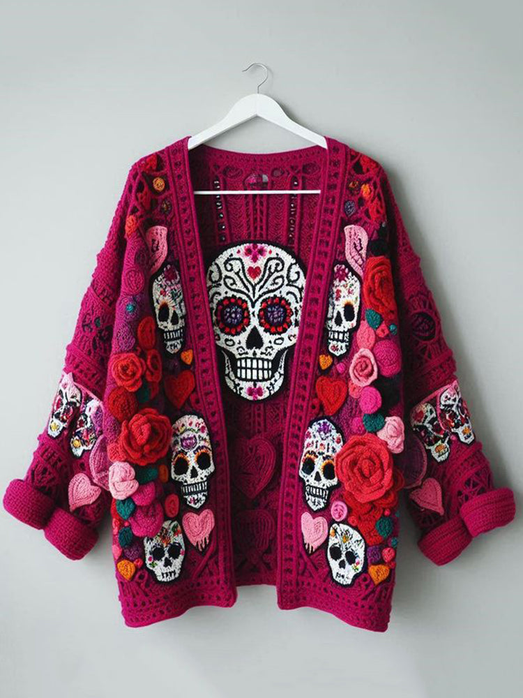 Women's Day Of The Dead Skull Pattern Sweater Cardigan