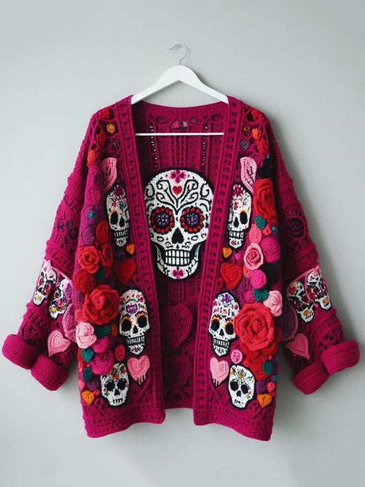 Women's Day Of The Dead Skull Pattern Sweater Cardigan