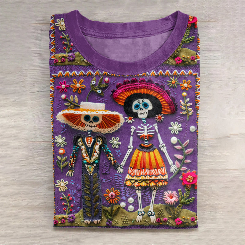 Mexican Catrina Day Of The Dead Sugar Skeleton Inspired Cotton Graphic T-Shirt