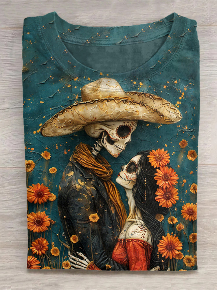 Mexican Day Of The Dead Dia De Los Muertos Couple Graphics Short Sleeve T-Shirt