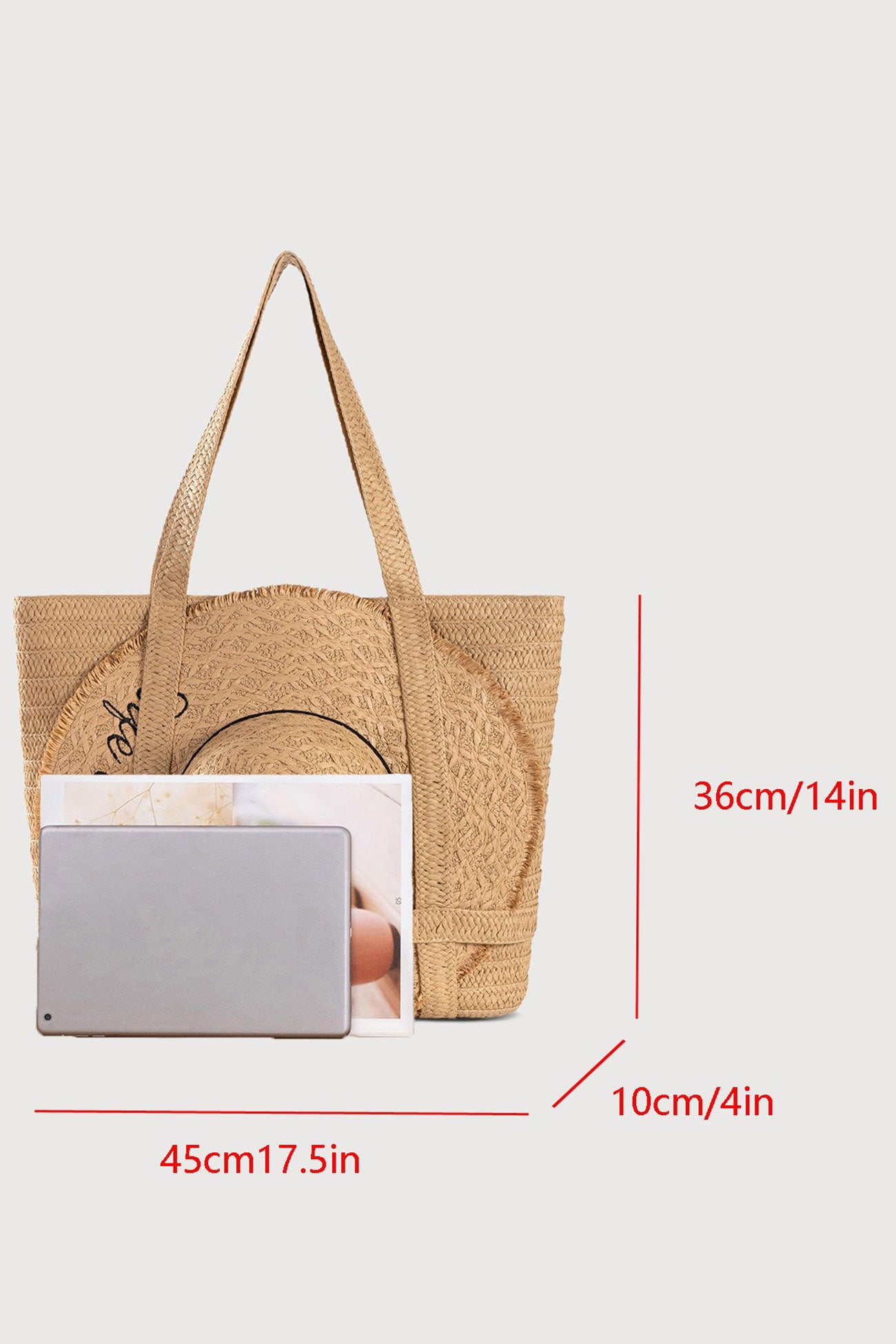 Handmade Solid Color Straw Bag With Hat