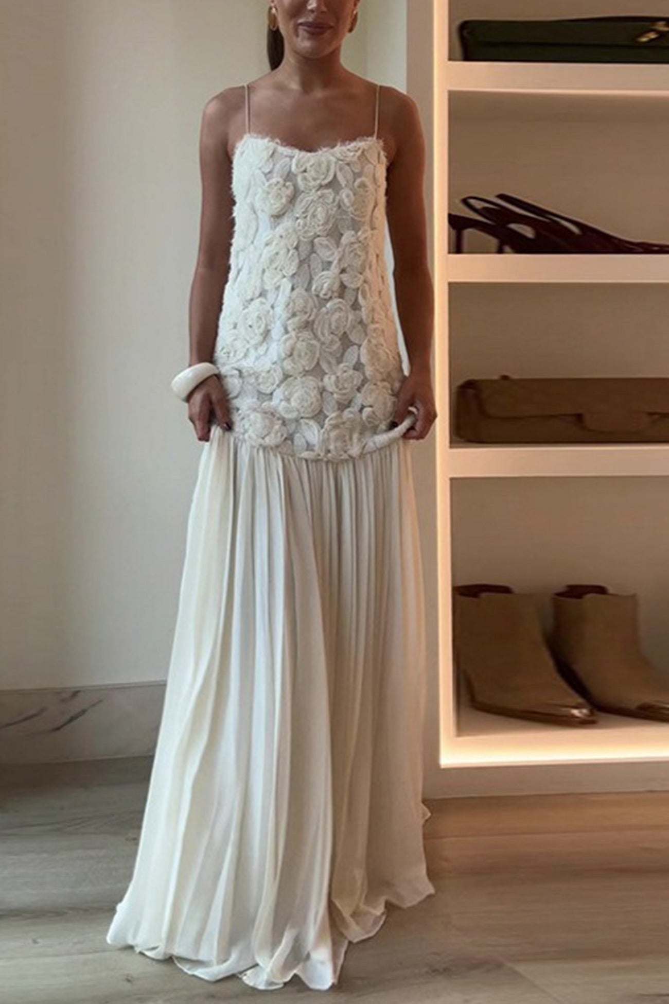 Floral Jacquard Chiffon Cami Dress