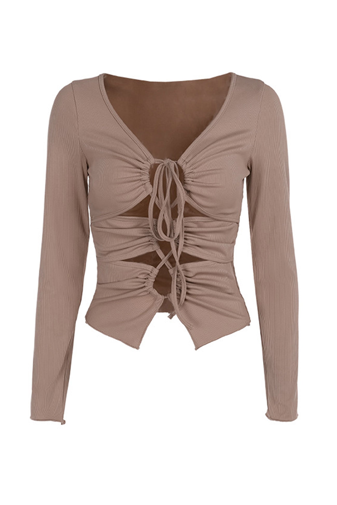 Long Sleeve Tie-up Cutout Bodycon Tops