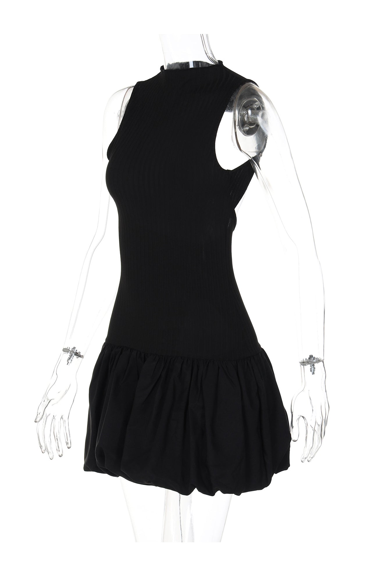 Mock Neck Cowl Back Knit Patchwork Ballon Dress