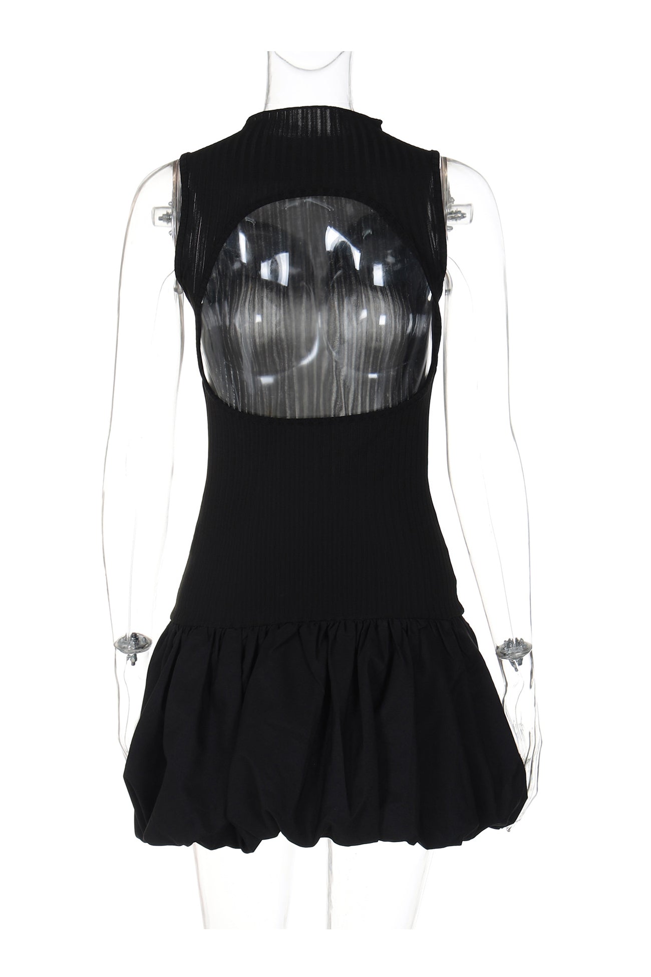 Mock Neck Cowl Back Knit Patchwork Ballon Dress