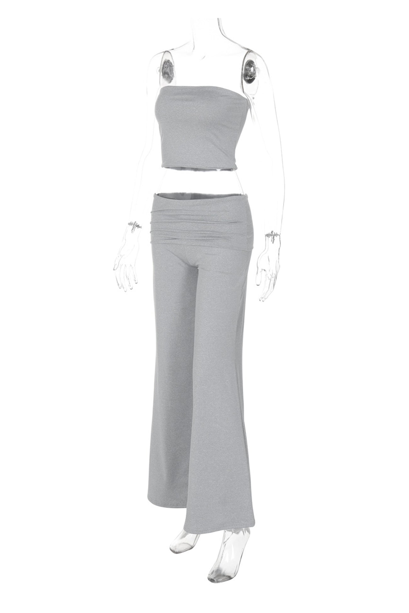 Solid Tube Top Stacking Flare Pants Set