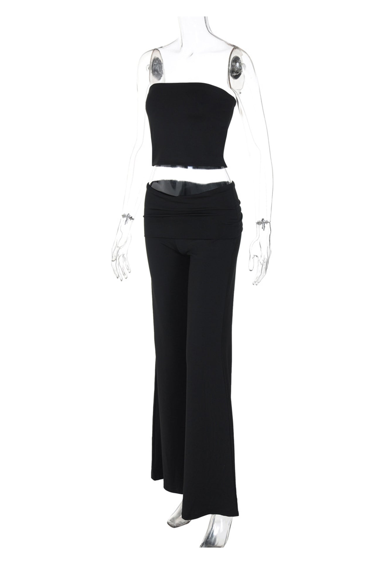 Solid Tube Top Stacking Flare Pants Set