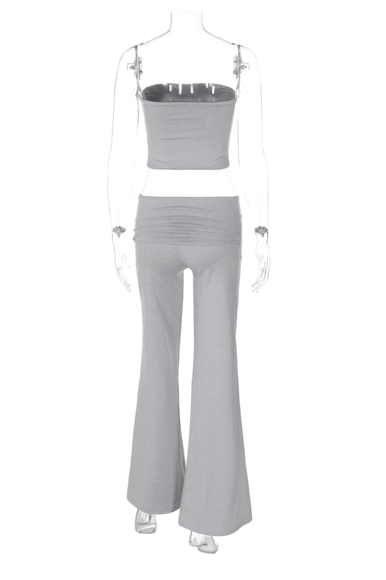 Solid Tube Top Stacking Flare Pants Set