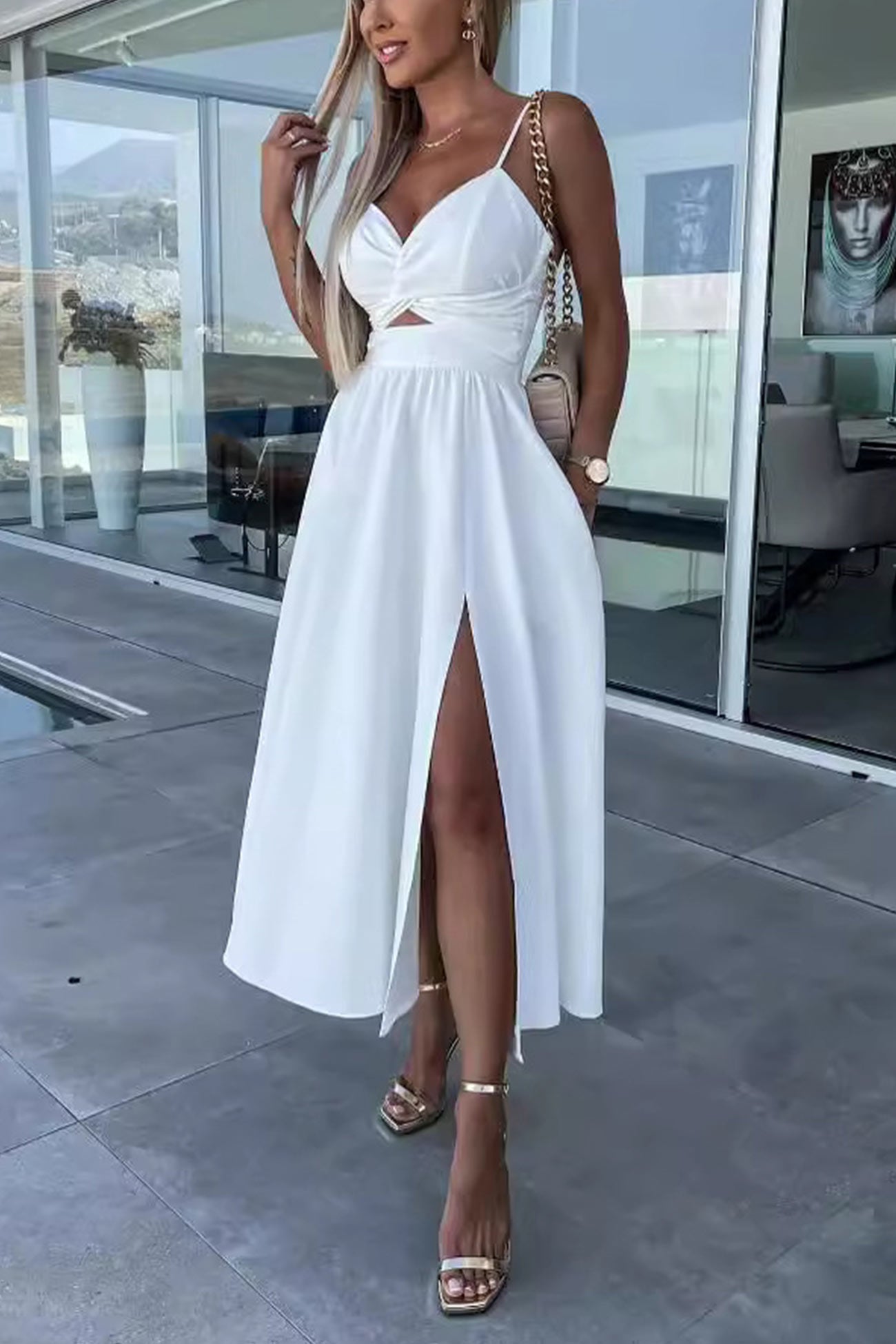Twisted Cutout Slit Cami Dress