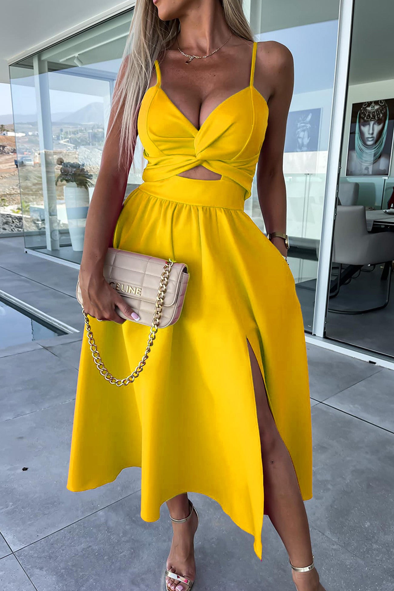 Twisted Cutout Slit Cami Dress