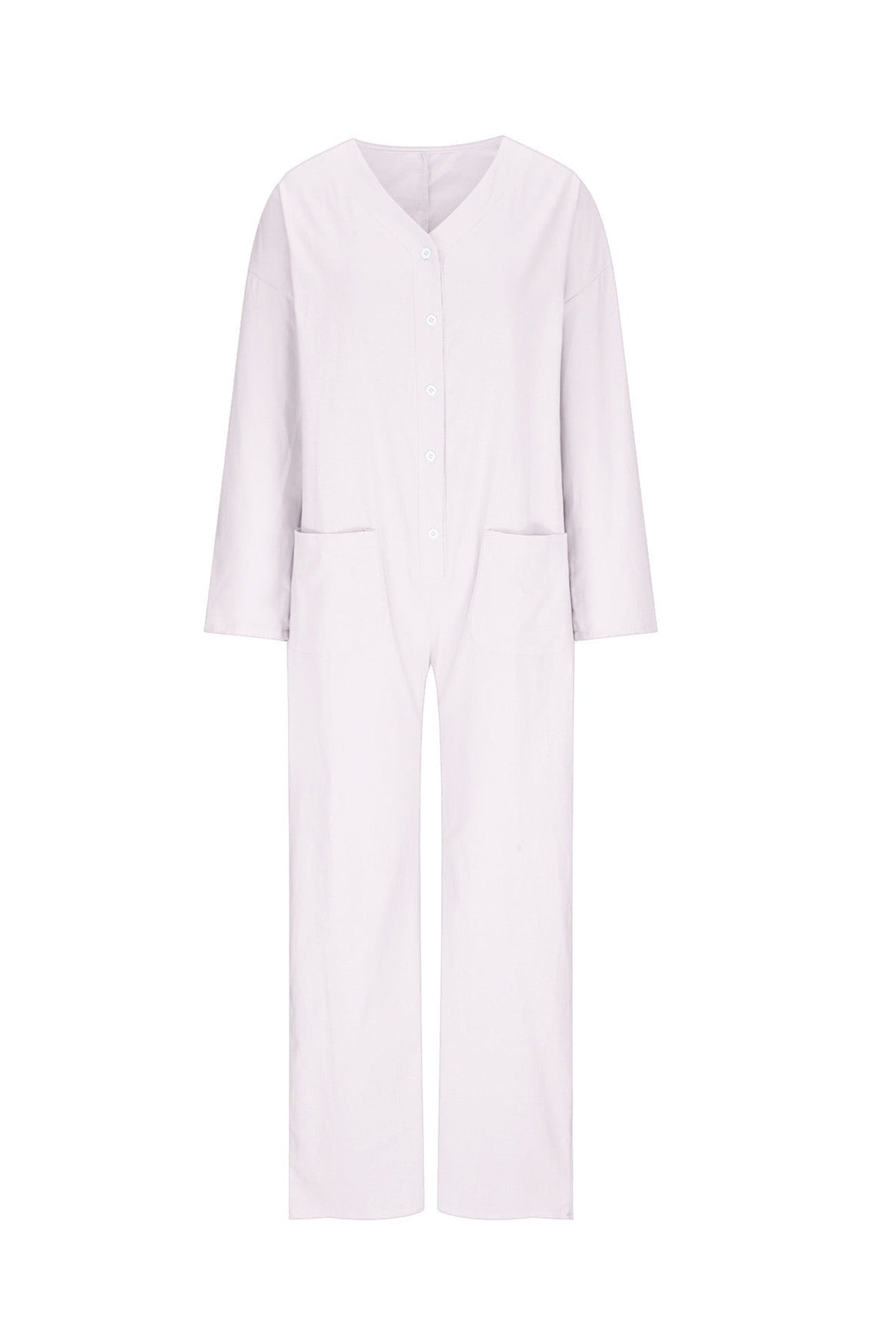 V Neck Button-up Cotton Linen Baggy Jumpsuits